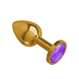 Анальная втулка Gold с фиолетовым кристаллом маленькая
