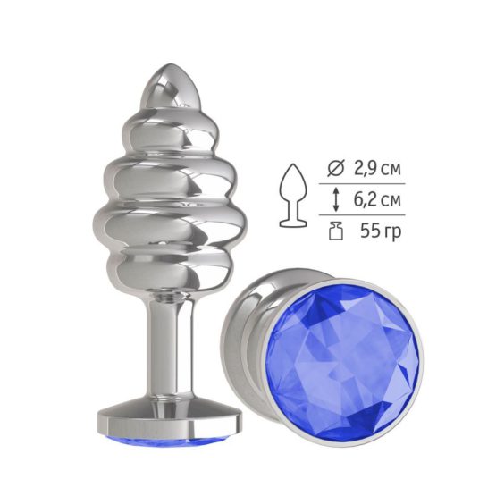 Анальная втулка Silver Spiral с синим кристаллом маленькая