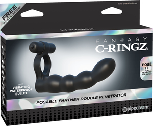 Эрекционное кольцо Posable Partner Double Penetrator с анальным фаллоимитатором с вибрацией C-Ringz